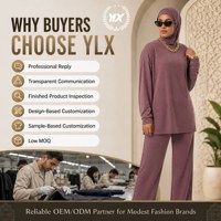 Ensemble deux pièces personnalisé pour femme, tunique en nylon tricoté respirant couleur mauve, pantalon large, hijab, OEM ODM, marque privée, abaya modeste, tenue décontractée