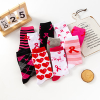 Chaussettes de sensibilisation au cancer du sein en coton pour femmes avec ruban rose de conception colorée