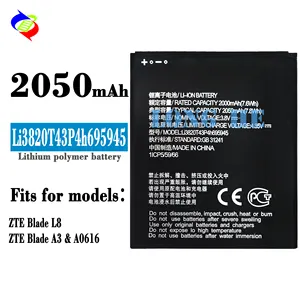 Bateria de reposição para celular ZTE Blade L8/Blade A3 Li3820T43P4h695945 baterias de 2050mAh