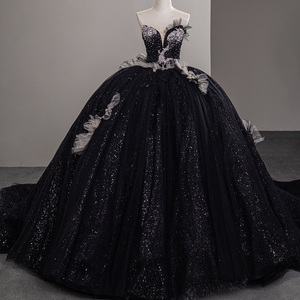Robes de mariée de luxe, robes de bal, sans manches, col en V, paillettes, volants, dentelle 3D, perles, diamants, robes de mariée Sfy49 - Product Image 1