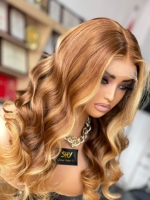 SHY 13x5 Perruque Lace Front Sans Colle Cheveux Humains Blond Balayage Couleur Salon Dentelle HD Raie Libre Fabricant