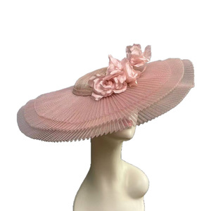 Modische Damen Elegante Rosa Sinamay-Blume 3-Schichtige Breitkrempige Mütze für Alle Jahreszeiten <span class=keywords><strong>Kentucky</strong></span> <span class=keywords><strong>Derby</strong></span> Kirche Hochzeit <span class=keywords><strong>Party</strong></span> - Product Image 6