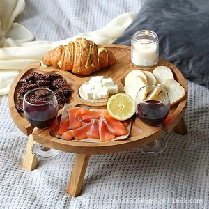 Plateau de service pliable en bois rond, en bois massif, pour les collations, les fruits, les desserts, les fêtes, avec design pliable - Product Image 1