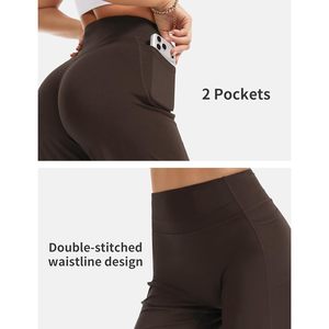 FOXA Pantalones de yoga de pierna ancha para mujer, cintura alta, sin costura frontal, con bolsillos, leggings de entrenamiento - Product Image 5