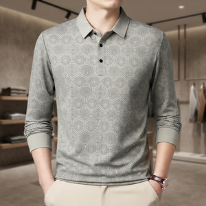 Chemise décontractée à manches longues pour homme, collection Printemps/Automne 2026, unie, tendance, respirante, brodée, tricotée avec col - Product Image 4