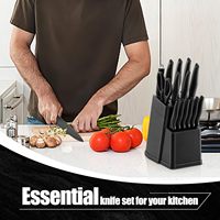 Ensemble de couteaux de chef noirs de 17 pièces, couteaux de cuisine en acier inoxydable pour la maison
