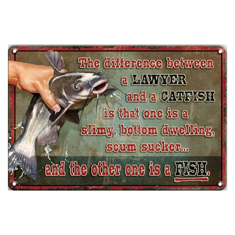 Lawyer Catfish Custom Decor wall bar Crafts old printing retro plate lounge Vintage metal Poster logo tin signs for sale