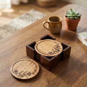 Sous-verres en bois faits main personnalisés, sous-verres élégants en bois naturel, décoration de table pour la maison, la cuisine, le bureau, ensemble de tapis de table - Product Image 1