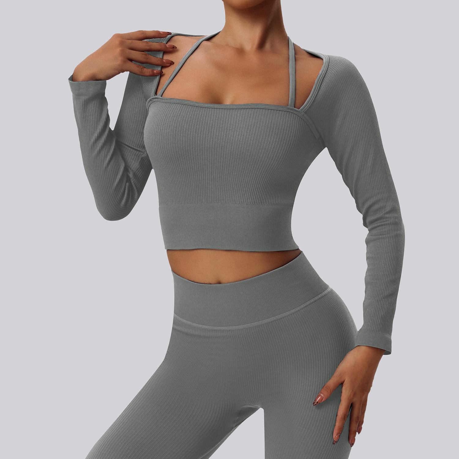 Women's Seamless Yoga Top Quick-Drying Sports Fitness Suit with Long Sleeves Tight & Slim-Fit Running Gear