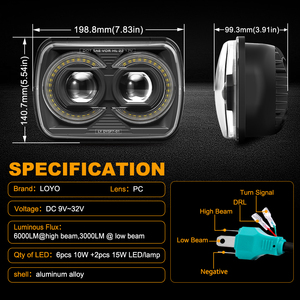 Faros Delanteros Cuadrados LED LOYO 5X7 7x6, Proyector LED para <span class=keywords><strong>Jeep</strong></span> 1984-2001 Wrangler YJ XJ MJ Ford Chevy GMC Toyota - Product Image 2