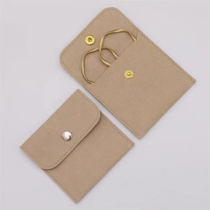 Sand Color 8*8cm Microfiber Jewelry Bags With Logo Earring Necklace Pouch Jewelry Pouch Bag With Snap Button - Product Image 2