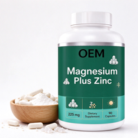 Capsules de magnésium et zinc à marque privée OEM, 90 unités, 225 mg avec vitamine D3, supplément à base de plantes