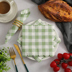Light Green Checkered Paper Napkins 330mm Disposable For Themed Party Decorations - Product Image 3
