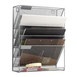 Mesh Hangende Muur Bestand Organizer 5 Tier Verticale Mount, Duurzame Muur Vijl Houder Met Bodem Platte Lade Voor Kantoor Thuis