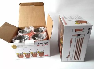 Caja de regalo de 4 piezas, taza de <span class=keywords><strong>cerveza</strong></span> de cobre chapada de alta calidad, caja de taza martillada, juego de tazas de mula de Moscú de cobre de regalo - Product Image 6