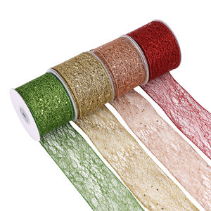 Stok keluaran baru 2.5 inci 63mm karangan bunga liburan kerajinan hadiah pembungkus Natal Glitter jala pita kabel <span class=keywords><strong>10</strong></span> yard untuk dekorasi - Product Image 5