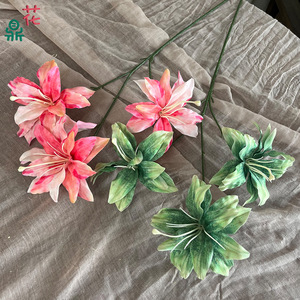 Lily Silk <b>Flowers</b> Three Headed Miniature Wedding Decoration <b>Artificial</b> <b>Flower</b> <b>Wall</b> Stage Aisle Decor Soft Oil Painting Style - Product Image 2