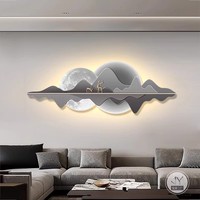 Peinture murale de fond de canapé en porcelaine de cristal avec paysage chinois, style moderne et luxueux, pour salon, avec éclairage LED