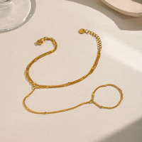 Bracelet en acier inoxydable plaqué or 18 carats, design linéaire double couche, chaîne de poignet empilable pour femme, mode quotidienne minimaliste