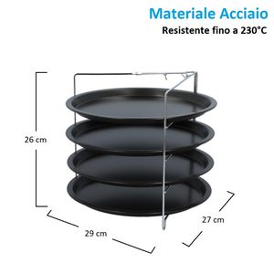Set di 4 teglie antiaderenti da 28 cm in acciaio per pizza con supporto per forno incluso - Product Image 2