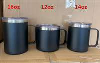 Mug à café de 16 oz avec poignée, en acier inoxydable, revêtement poudré, avec couvercle, 16 couleurs en stock, approvisionnement en gros pour café, hôtel, entreprise