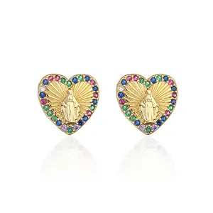Religious jewelry copper-plated micro-zirconia Madonna series earrings for women
