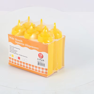 6/Pack 16oz <b>Plastic</b> Squeeze <b>Sauce</b> <b>Bottle</b> Wide Mouth Squeezer Yellow - Product Image 2