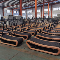 Tapis roulant incurvé en bois WENDY avec écran LED, machine d'exercice cardio mécanique manuelle pour la maison, la course à pied, la musculation et le calcul des calories