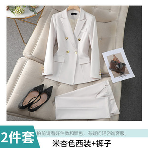 S-4XL elegante giacca doppiopetto alla moda + pantaloni donna primavera autunno completo abbigliamento formale con decorazione a bottone - Product Image 2