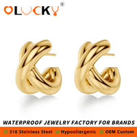 LUCKYJIU Fabricant de bijoux personnalisés, boucles d'oreilles créoles entrecroisées en acier inoxydable plaqué or 18 carats, imperméables, pour femmes, à porter au quotidien