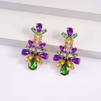Boucles d'oreilles classiques en diamant tricolore pour la mode Mardi Gras Accessoires de carnaval personnalisés Fournitures de fête promotionnelles