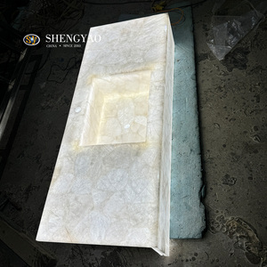 Tùy chỉnh đèn nền tự nhiên mờ trắng đá cẩm thạch pha lê <span class=keywords><strong>Onyx</strong></span> Thạch anh đá Vanity phòng tắm với bồn rửa duy nhất - Product Image 1