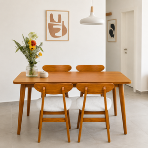 Juego de Mesa de Comedor de Madera de Teca de Mediados de Siglo con Sillas Laterales Tapizadas, Muebles Premium para Comedor, Cafetería y Hostelería - Product Image 1