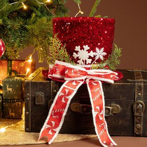 <b>Hot</b> Sale <b>Red</b> Sequin Top Hat Christmas Tree Topper Set Snowflake Ornament Candy Print Indoor Holiday Display Supplies - Product Image 4