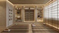 Diseño Interior de Lujo para Estudio de Pilates y Yoga, Muebles Personalizados para Centro de Bienestar, Solución de Equipamiento para Spa y Gimnasio con Microcemento Crema