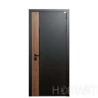 Porte d'entrée double moderne avec panneaux en bois, cadre en aluminium noir et vitres latérales pour maisons de luxe