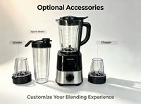 Mixeur Électrique Haute Puissance 1200W avec Gobelet Sport, Bol en Verre 1,5L, 9 Vitesses, Machine à Smoothies et Jus avec Fonction Glace Pilée, 4 Lames en Acier Inoxydable