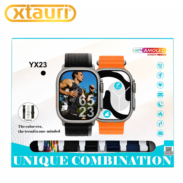 XTAURI YX23 Smart Watch Set 2.10 Inch AMOLED Screen 7 Straps Combo BT Call Heart Rate Monitor Fitness Smartwatch for Men Women