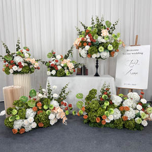 Fleurs artificielles en soie réalistes faites à la main, dégradé vert, blanc, orange, style tropical, décoration florale pour fond de mariage - Product Image 2