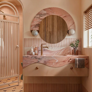 Prezzo di fabbrica personalizzato sogno in marmo rosa lavabo Top bagno di lusso moderno piedistallo in marmo lavandino - Product Image 2