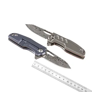 Oem đẹp mới Titan xử lý dao Damascus Survival Chiến Thuật Gấp Dao Bỏ Túi với hộp