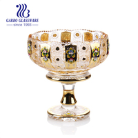 En gros, Ensemble de bols et plateaux à fruits et desserts en verre cristal doré sur pied, avec finition électronique plaquée et teintée, pour la décoration