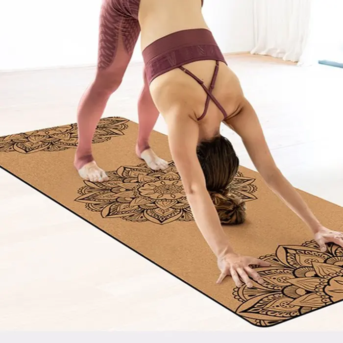 Natural cork yoga mat rubber custom print biodegradable eco friendly cork rubber folding yoga mat