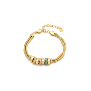 Fashion <b>Beaded</b> <b>Bracelet</b> 316L Stainless Steel PVD <b>Gold</b> Plating Sustainable Resistant Multi Color Stone Design - Product Image 2