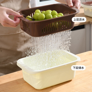 Separable Drain <b>Basket</b> L Square Food Grade With <b>Tray</b> Versatile Kitchen - Product Image 1