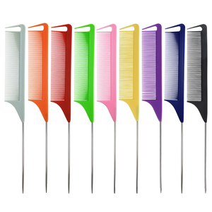 Hot Tùy Chỉnh Nhãn Hiệu Riêng Hồng Tóc Tinting Chia Tay Lược Salon Styling Kim Loại Pin Rat Tail Carbon Bện Lược Cho Phụ Nữ - Product Image 1