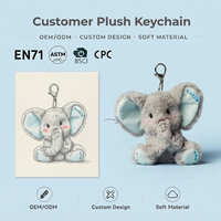 Porte-clés en peluche personnalisé OEM, mini éléphant en peluche, pendentif, mascotte de marque pour boulangerie, fabricant, conception sur mesure, vente en gros