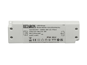 ไดรเวอร์ LED พลาสติกแบบหรี่แสงได้ Triac Gen II รุ่นบางพิเศษสำหรับขายส่ง - ซีรีส์มาตรฐาน ป้องกันการกระพริบ AED30-12VLSTB-IP44 Pro LED Driver - Product Image 6