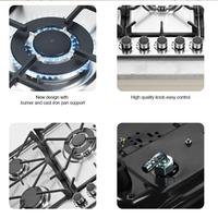 Appareils de cuisson, plaques de cuisson à gaz 5 brûleurs, OEM personnalisé, plaque de cuisson à gaz en acier inoxydable, cuisinière à gaz encastrable intelligente