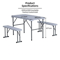 Ensemble table et bancs pliants portables en PEHD 3 pièces pour extérieur, table de bière 3-en-1 pour pique-nique, camping, jardin, fête, barbecue, intérieur